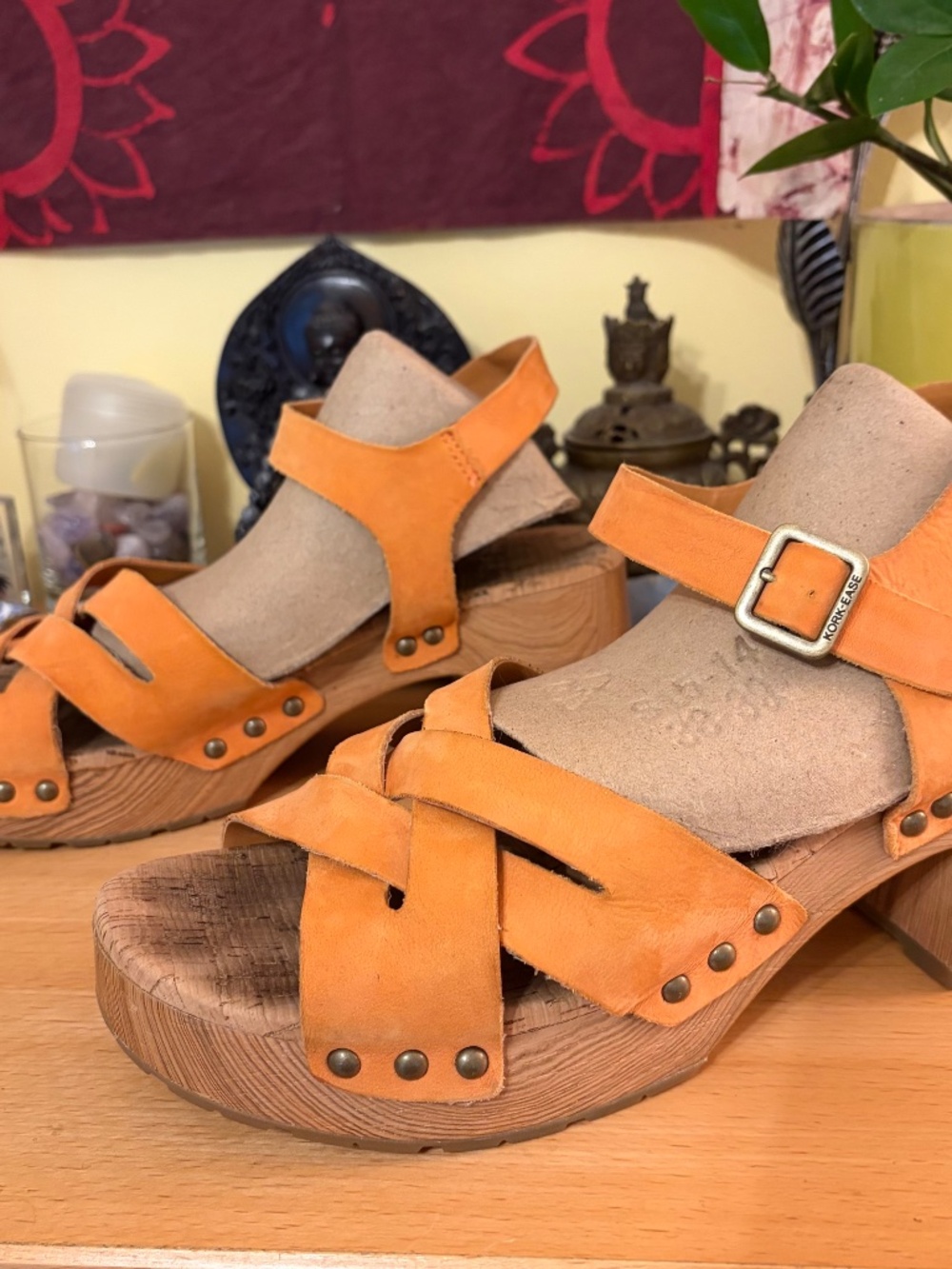 Kork Ease Tia Orange Woven Leather Block Heel Platform Sandals Size 9 M Boho - Picture 2 of 11
